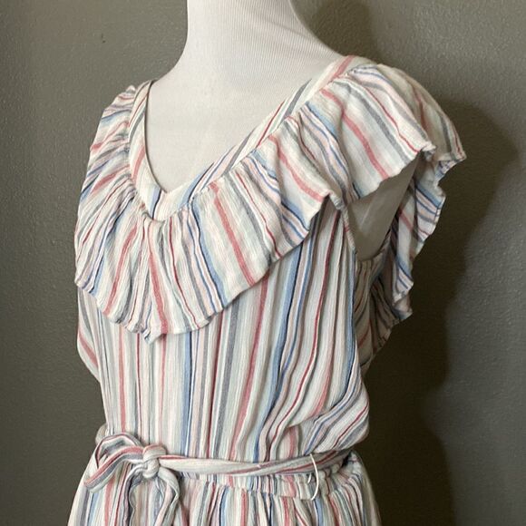 AEO American Eagle Outfitters Stripe Vneck Romper Red Blue - Picture 3 of 11